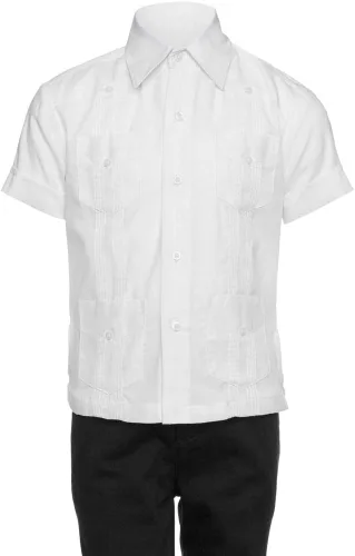 Vista 4 de Camisa Guayabera de manga larga/manga corta con aspecto de lino para niños grandes