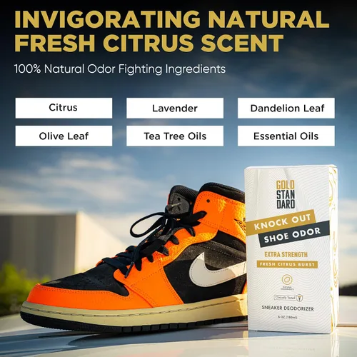 Vista 4 de Desodorizante natural para zapatos en aerosol y eliminador de olores, 1 paquete de 6 onzas, refrescante y de larga duración, aroma cítrico fresco