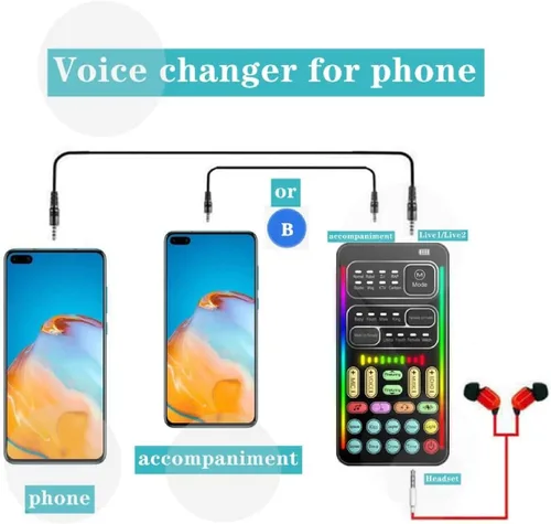 Vista 5 de Ejoyous Cambiador de voz portátil, ABS portátil multifuncional de mano Disguiser de sonido con 8 efectos de sonido para teléfono móvil, computadora