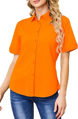 Vista 10 de Camisas con botones para mujer, sin arrugas, ajustadas, manga corta, formal, sólidas, blusas
