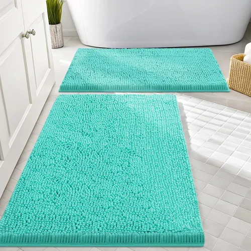 Vista 46 de Juego de alfombras de baño Smiry de 2 piezas, suave alfombra absorbente de chenilla y juego de alfombra en forma de U para inodoro, alfombra de baño