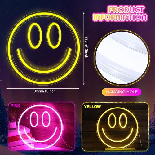 Vista 3 de Honoson 2 luces de neón faciales de 13 pulgadas, letreros de neón grandes alimentados por USB, lindas luces de sala de juegos para pared