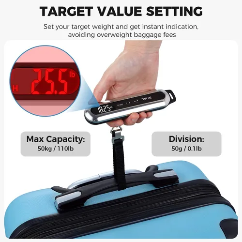 Vista 3 de Báscula de equipaje de viaje, báscula digital de maleta de 110 libras, báscula de peso portátil, báscula de equipaje de mano de acero inoxidable