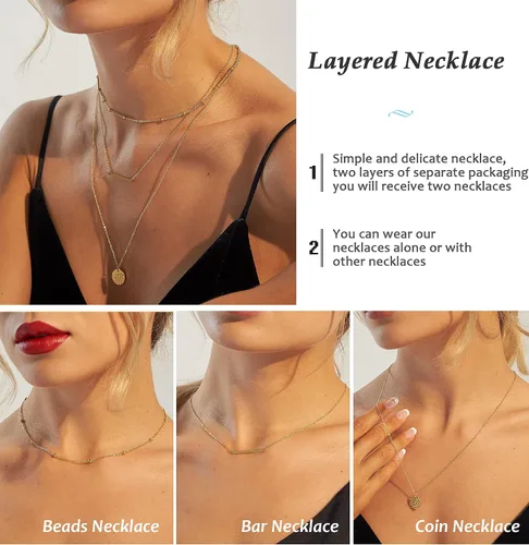 Vista 5 de Collares delicados para mujer, collares en capas, collar de gargantilla chapado en oro, joyería para mujer
