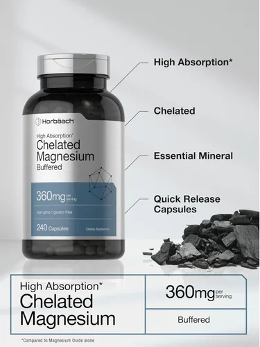Vista 4 de Horbäach Magnesio quelado 360 mg 240 cápsulas Suplemento sin OMG y sin gluten