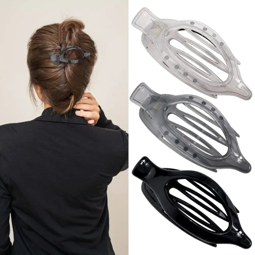 Vista 9 de ATODEN Pinzas planas para el cabello, 3 piezas, French Concord - Pinzas de mandíbula neutras grandes para cabello fino/grueso, blanco, marrón, negro