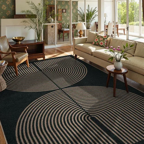Vista 65 de Lahome Tapetes geométricos para puerta de interior para entrada, alfombra antideslizante lavable de 2 x 3 negro / neutro