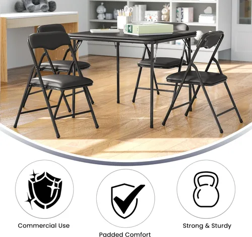 Vista 8 de HBCY Creations Juego de mesa y sillas plegables para niños de 5 piezas, diseño negro, ligero y portátil, función de bloqueo de seguridad, asientos