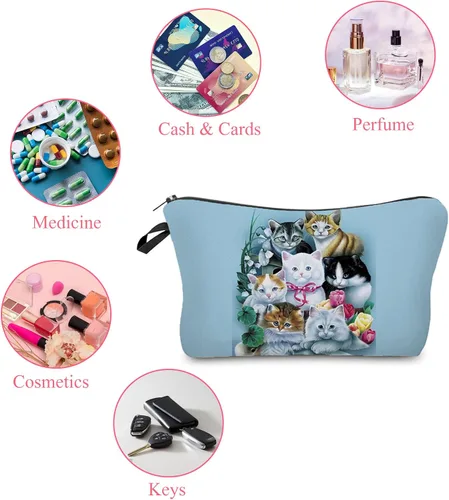 Vista 3 de Bolsa de maquillaje de viaje para gatos, organizador de cosméticos de gatos de dibujos animados, bolsas de maquillaje divertidas, regalos