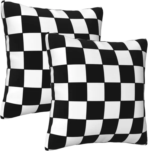 Vista 7 de Juego de 2 fundas de almohada de tablero de ajedrez en blanco y negro a cuadros, suaves, cuadradas, para sofá, decoración del hogar, 18 x 18 pulgadas