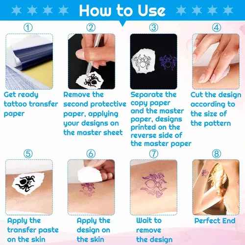 Vista 11 de 100 hojas de papel de transferencia de tatuajes, kit de plantillas de tatuaje 8 1/4 "x 11 3/4