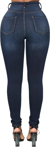 Vista 62 de KUNMI - Pantalones de mezclilla clásicos de cintura alta para mujer, elásticos, con efecto de levantamiento de glúteos, ajustados