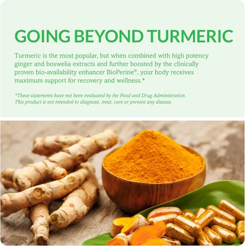 Vista 3 de Suplemento orgánico de cúrcuma con curcumina. Ideal para inflamaciones con jengibre, Boswellia & Bioperine®, complejo formulado por la clínica
