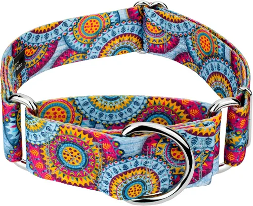 Vista 14 de Country Brook Petz - Collar para perro Martingala con mandala bohemio azul, colección Groovy con 12 diseños lejanos (1 1/2 pulgadas, mediano)
