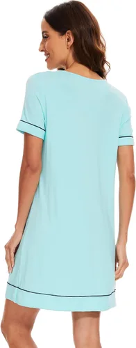 Vista 2 de WiWi Camisones de viscosa de bambú para mujer, camisa de dormir de manga corta con cuello en V, camisón de talla grande S-4X