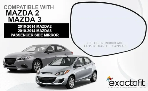 Vista 5 de Reemplazo de cristal del espejo lateral del pasajero para Mazda 2 2011 2012 2013 2014 y Mazda 3 2010-2013 Espejo convexo derecho Placa trasera sin