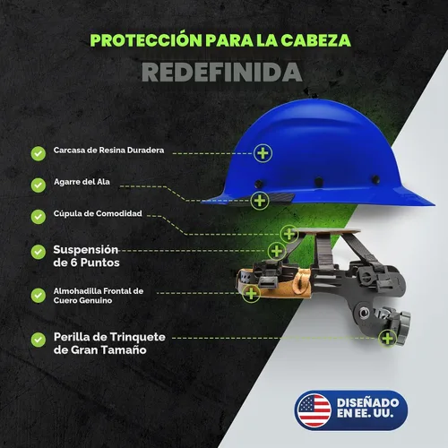 Vista 2 de Lift Dax - Casco de seguridad de ala completa de resina de fibra, suspensión de 6 puntos Azul