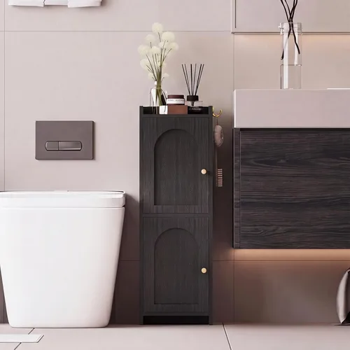 Vista 10 de Arbuxzuy Gabinete de almacenamiento de baño de ratán con 2 puertas y Ratán negro