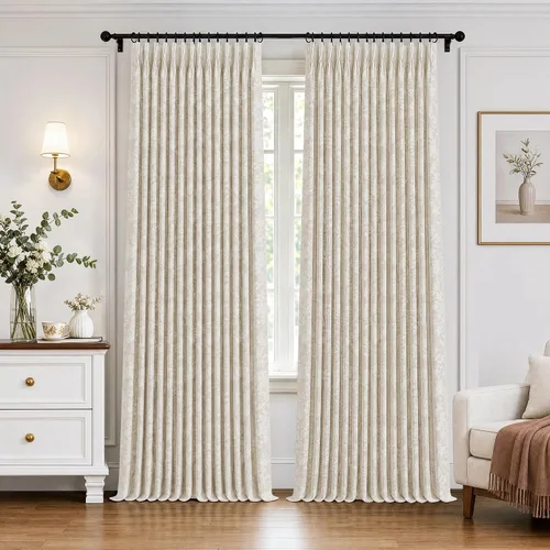 Vista 11 de Beauoop - Cortinas opacas beige con diseño floral jacquard, 2 paneles, para dormitorio/sala, de felpilla, gris pardo, aislantes y a prueba de ruido