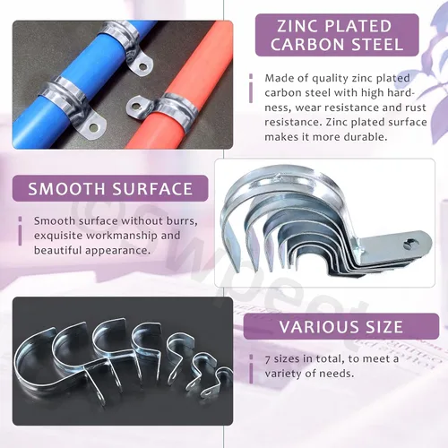 Vista 3 de Swpeet 30 piezas de 1-1/2 "(40 mm) zinc plateado un agujero EMT correa de tubo, correas de tubería U soporte de tubo abrazadera de tubo 1 agujero a
