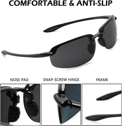 Vista 5 de WISTON Lentes de sol polarizados deportivos para hombres y mujeres, marco sin montura Tr90 para correr, pescar, béisbol, conducir, W8001