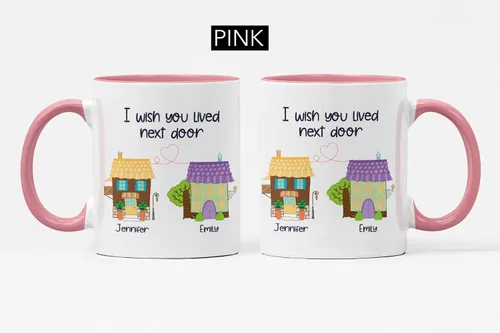 Vista 8 de Taza de viaje con nombres personalizados de larga distancia con texto en inglés "I Wish You Lived Next Door, Next to me, Besties Friends
