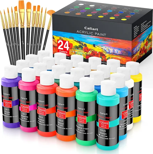 Vista 13 de Caliart - Juego de pintura acrílica iridiscente de 24 colores camaleón con 12 pinceles Craft Painting kit for Adults Artists Beginners, Rich