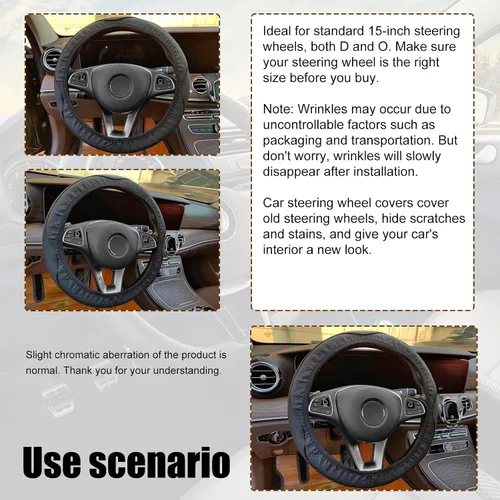 Vista 6 de Funda para volante de automóvil, protector de cuero de 15 pulgadas, elástico, transpirable, antideslizante, funda de cuero de microfibra