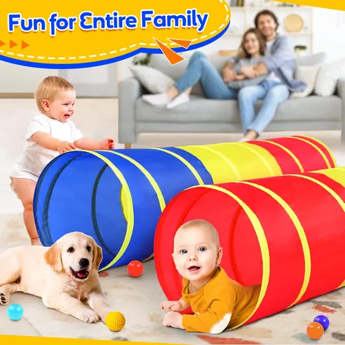 Vista 2 de Túnel de juego para niños pequeños, tienda de campaña desplegable para bebés, niños o perros con 2 lados de malla, juguetes de túnel para niños
