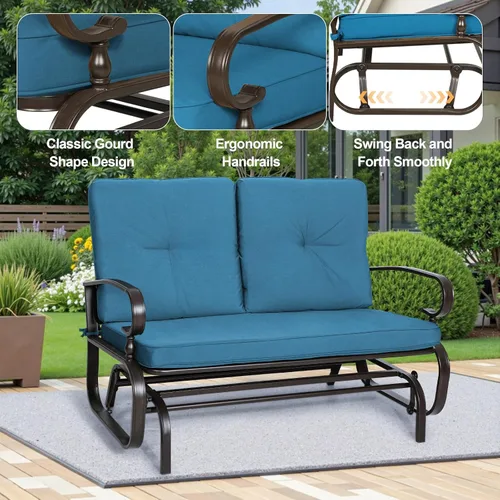 Vista 5 de Incbruce Silla Mecedora Deslizante para Exteriores Banco Deslizante de Patio para 2 Personas, Asiento Loveseat de Porche Juego de Sillas de Patio