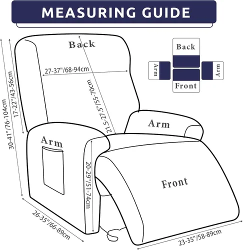 Vista 5 de Iauddy - Funda elástica para sillón reclinable de 4 piezas, protector de muebles suave y ajustado para sillón reclinable con bolsillo, funda