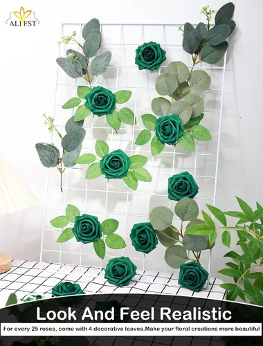 Vista 5 de 25 piezas Flores Artificiales, Rosas de Espuma Artificiales de Tacto Real Decoración Bricolaje para Boda Dama de Honor Ramo Nupcial Centros de Mesa