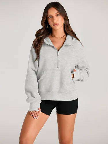 Vista 2 de AUTOMET Half Zip Sweatshirts Cropped Hoodies Fleece Womens Quarter Zip Up Pullover Sweaters Fall Outfits 2024 Winter Clothes