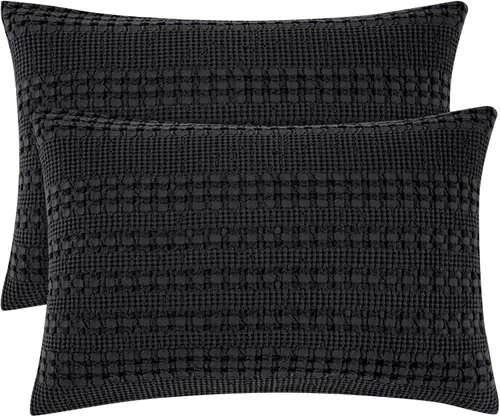 Vista 85 de PHF Fundas de almohada 100% algodón con tejido de gofre de 24 x 24 pulgadas, paquete de 2 fundas cuadradas para decoración elegante del hogar, sin