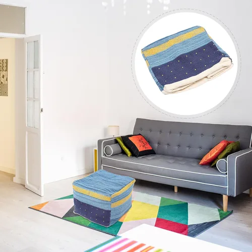Vista 8 de UPKOCH Taburete cuadrado hecho a mano, otomano, cojín de piso de almacenamiento, para sala de estar, dormitorio, cojín de lino de algodón, cojín
