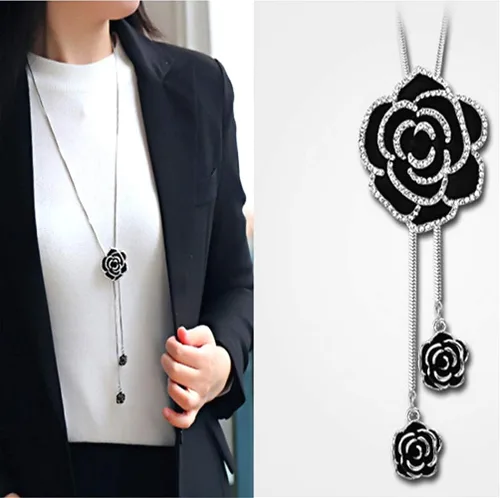 Vista 2 de Cathercing - Collar de cadena ajustable, larga y elegante con dije de diamantes de imitación, joyería única para mujeres y niñas