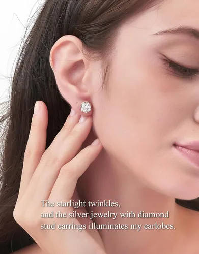 Vista 4 de 4.5CT Genuine Moissanite Solitaire Crown Stud Earrings for WomenD Color VVS1 Round Cut Simulated Diamond Flat Back Hidden Halo Earrings S925