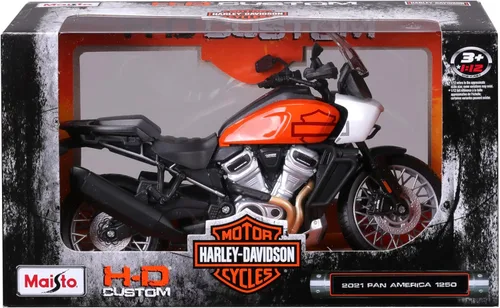 Vista 7 de Maisto 1:12 H-D 2021 Pan America, Naranja/Negro/Blanco