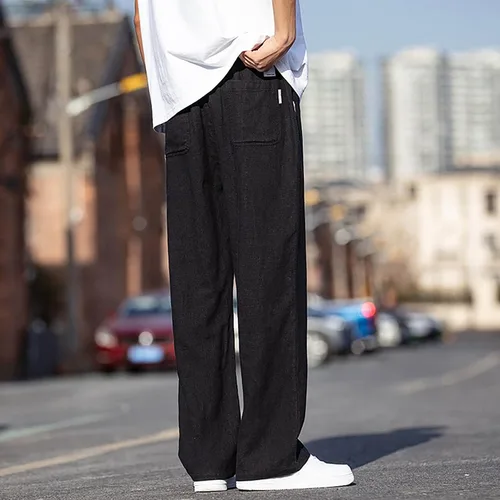 Vista 4 de GIERIDUC Pantalones de vestir a cuadros para hombre, cintura elástica, pantalones de pana para hombre, pantalones blancos de verano, pantalones