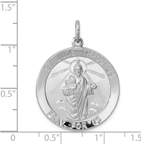 Vista 4 de Medalla de plata de ley 925 maciza con diseño de patrón católico de San Judas Thaddeus, 1.378in x 0.984in