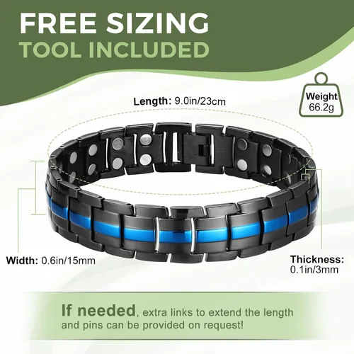 Vista 2 de MagEnergy Pulseras magnéticas para hombres, pulsera magnética de terapia ultra fuerte para hombres, regalo de joyería ajustable con herramienta