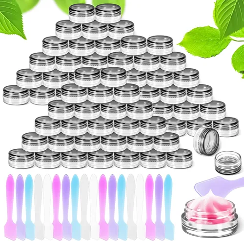 Vista 7 de 100 paquetes de botes de plástico de 3 g con tapas, botes de cosméticos redondos transparentes de 3 ml, botes de maquillaje de 3 gramos
