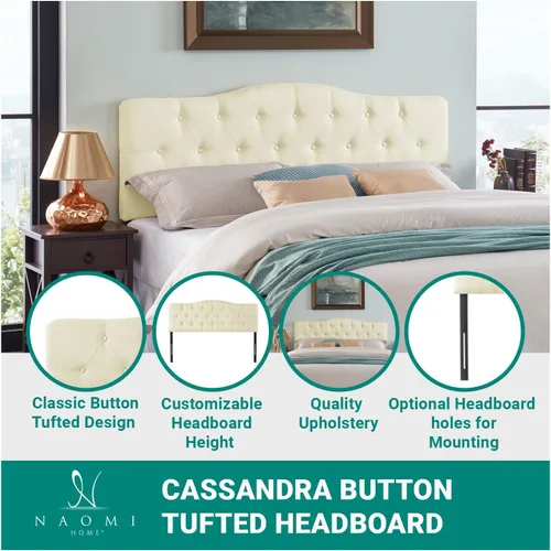 Vista 4 de Naomi Home Cassandra - Cabecero capitoné tamaño Queen, tapizado en tela de lino duradera, amortiguación de espuma de alta calidad, altura ajustable