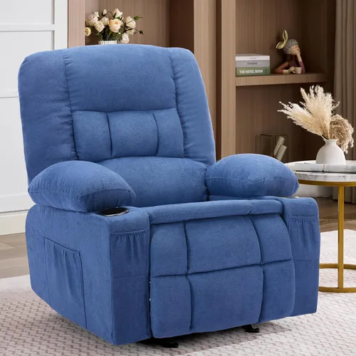 Vista 10 de Rocker - Silla reclinable con masaje y calor, sofá individual ergonómico, mecedoras para sala de estar, cómoda silla reclinable con portavasos Gris