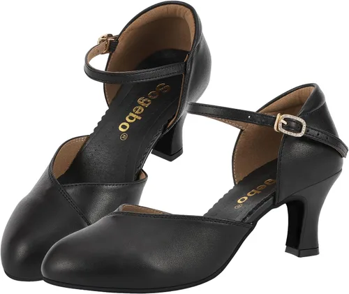 Vista 4 de Zapatos de baile latino de salsa de salón para mujer, zapatos de carácter con correa de tobillo para boda