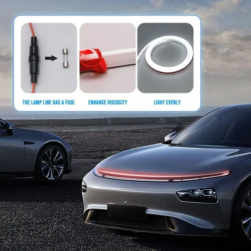 Vista 5 de Kit de haz de capó de arranque con escaneo dinámico 2023, tira LED exterior para automóvil, tira de luz LED flexible para capó, tira de luz para Azul