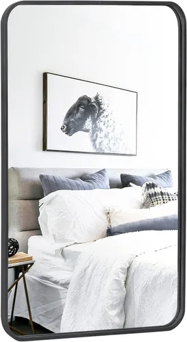Vista 6 de ZenStyle Espejo de pared rectangular con marco de metal negro de 24 x 36 pulgadas, espejo de baño con borde de pico para entradas, salas de estar