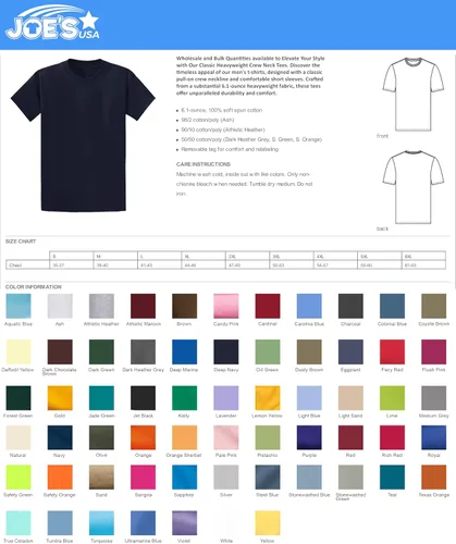 Vista 3 de Joe's USA Playeras pesadas de 6.1 onzas, 100% algodón para hombres en tallas regular, grande y alta Negro azabache