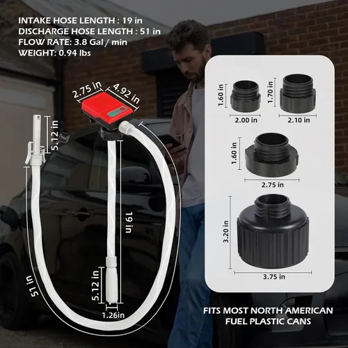 Vista 6 de Bomba de transferencia de combustible con parada automática, funciona con pilas AA, bomba eléctrica portátil de tanque de lata de gas con adaptador