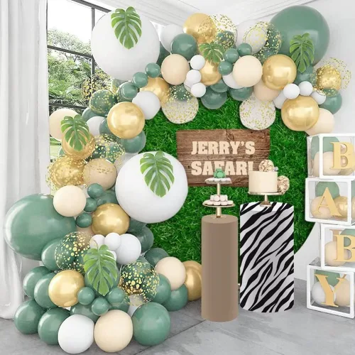 Vista 6 de Cubierta de pedestal para Safari Fiesta de Cumpleaños Recién Nacido Baby Shower Decoración Plinto Cubierta de Cilindro Caqui Puro Accesorios NO-234